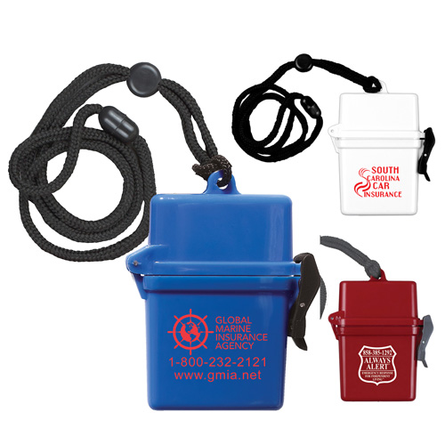 “EZ Carry” Ultra Thin Hard Plastic Hinged Top Waterproof Container with Breakaway and Adjustable Neck Lanyard